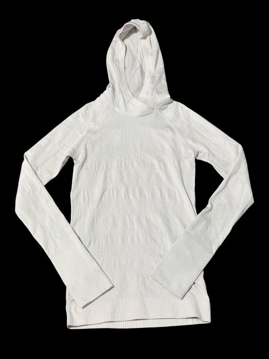 lululemon athletica Tops - Lululemon Heathered White Rest Less Hooded Long Sleeve Pullover Top Size 2